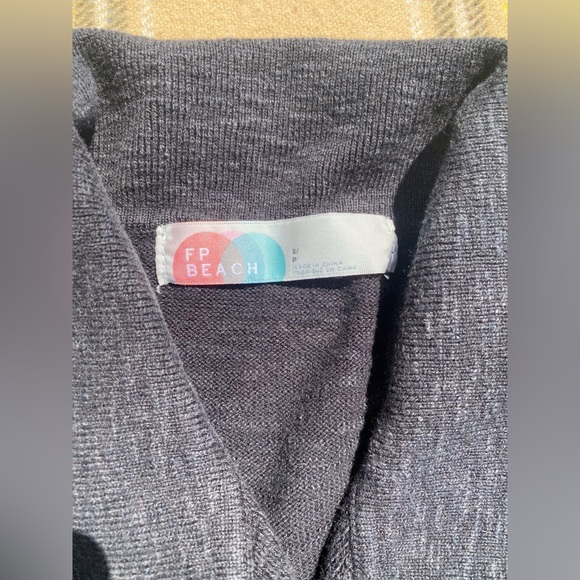 Free People Beach Dark Grey Wooden Button Front Oversized Collared Knit Cardigan - Picture 4 of 7